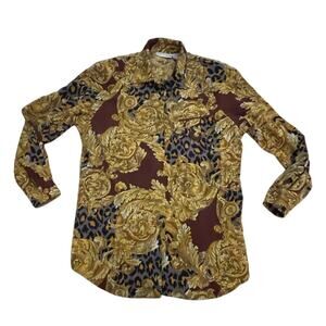 Vintage Martinique Baroque Leopard Button Up Blouse – M – Versace Style– EUC